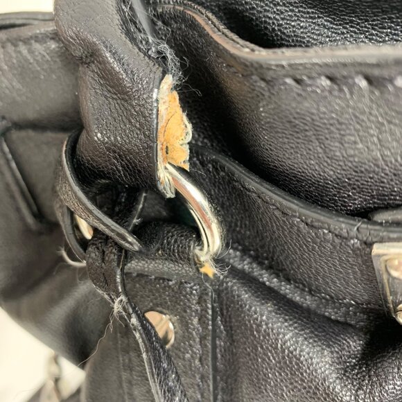 MICHAEL KORS Hamilton Black Leather Shoulder Handbag Silver Tone Lock/Key FLAW - Picture 9 of 13